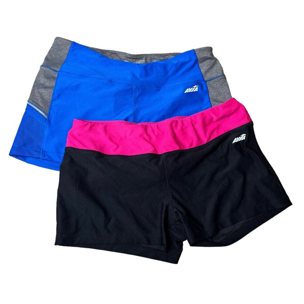 Avia Women's Activewear Shorts Bundle Blue/Grey & Black/Pink Size medium
